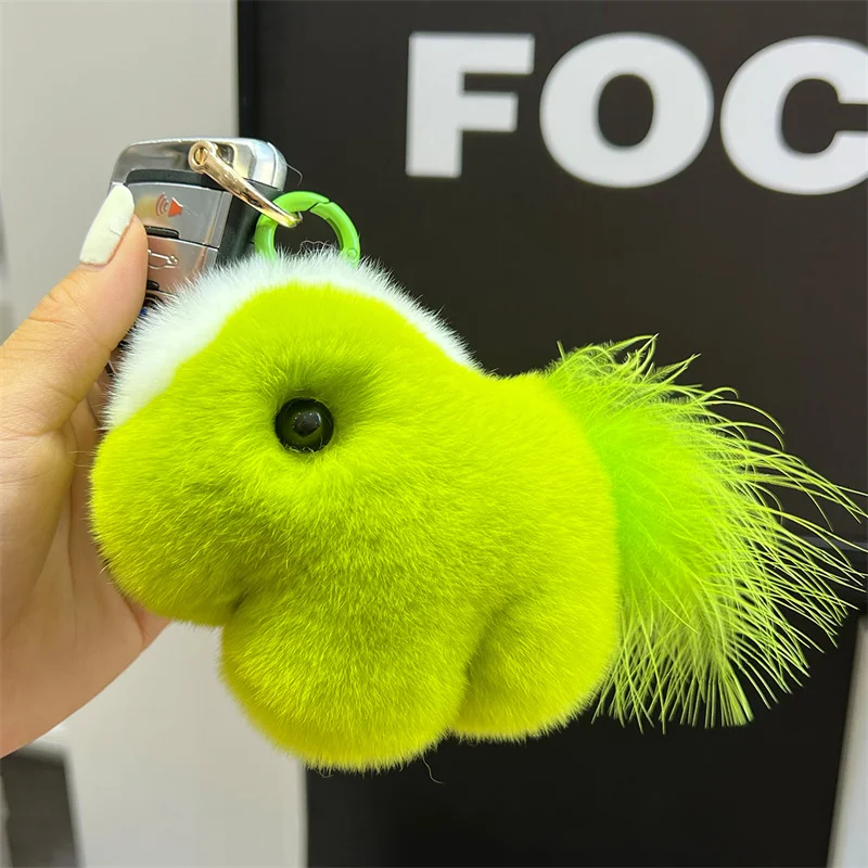 

Keychain Women Real Rex Rabbit Fur Cute Pony Car Keychain Pendant ins Plush Doll School Bag Pendant Car Key Chain