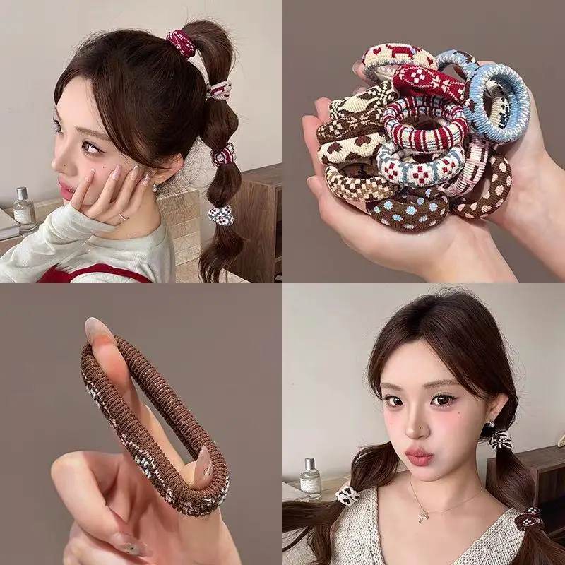 4 pièces/ensemble cordes à cheveux élastiques motif ethnique bandeau pour femmes haute élastique pour queue de cheval chouchous élastique accessoires de cheveux