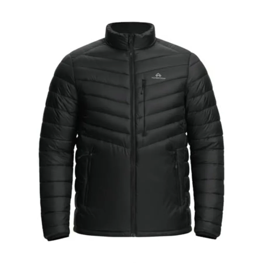 

Travel camping lightweight puffer jacket for men, nylon shell in black, water-repellent insulated quilted coat with stand colla