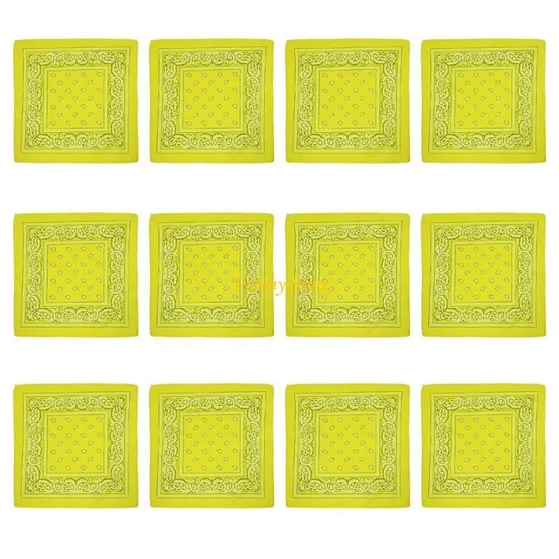 

N58F 12PCS Unisex Party Bandannas Fashion Neck Scarf Square Kerchief Hiphop Headwrap Breathable Dance Headwrap