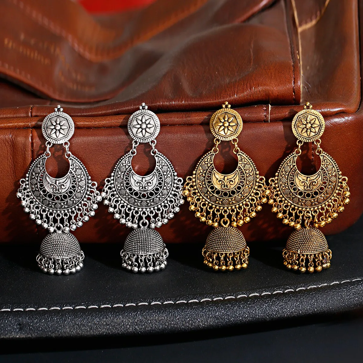 Boho Vintage Jhumka Statement Big Bells Tassel Drop Earrings for Women Ethnic Round Carved Brincos Gypsy Indian Jewelry