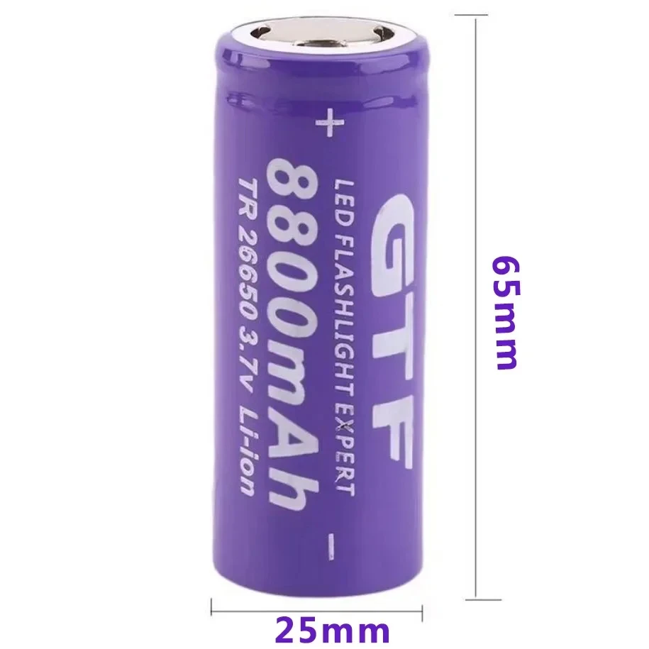 NEW GTF - Rechargeable Lithium-ion Battery for LED Flashlight, Battery, 26650 3.7V 8800mah.