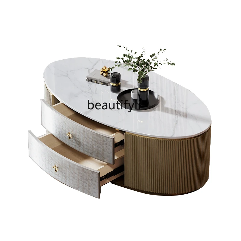 

Light luxury coffee table modern household living room oval size apartment shell coffee table TV cabinet combination