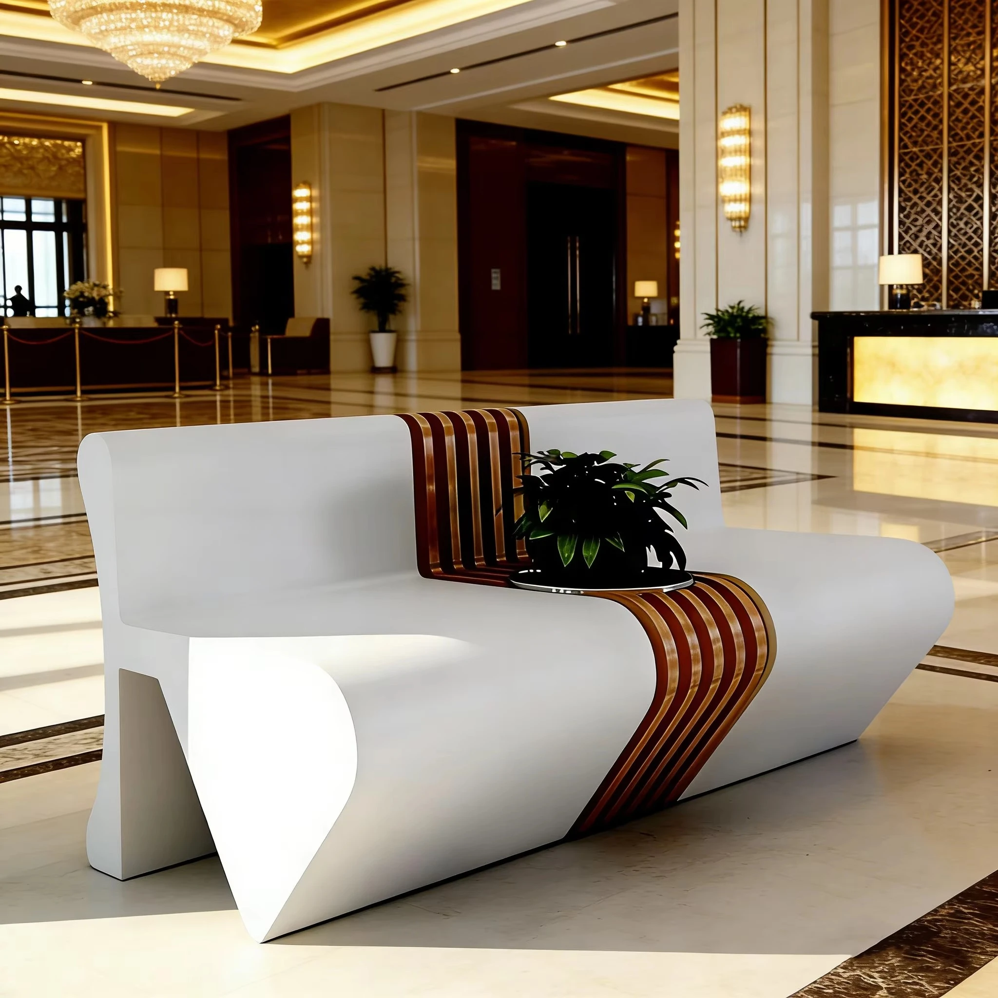 Modern Outdoor Bench with Flower Pot Durable Planter Waiting Chairs Seat for Hotel Mall Office Property Commercial Furniture