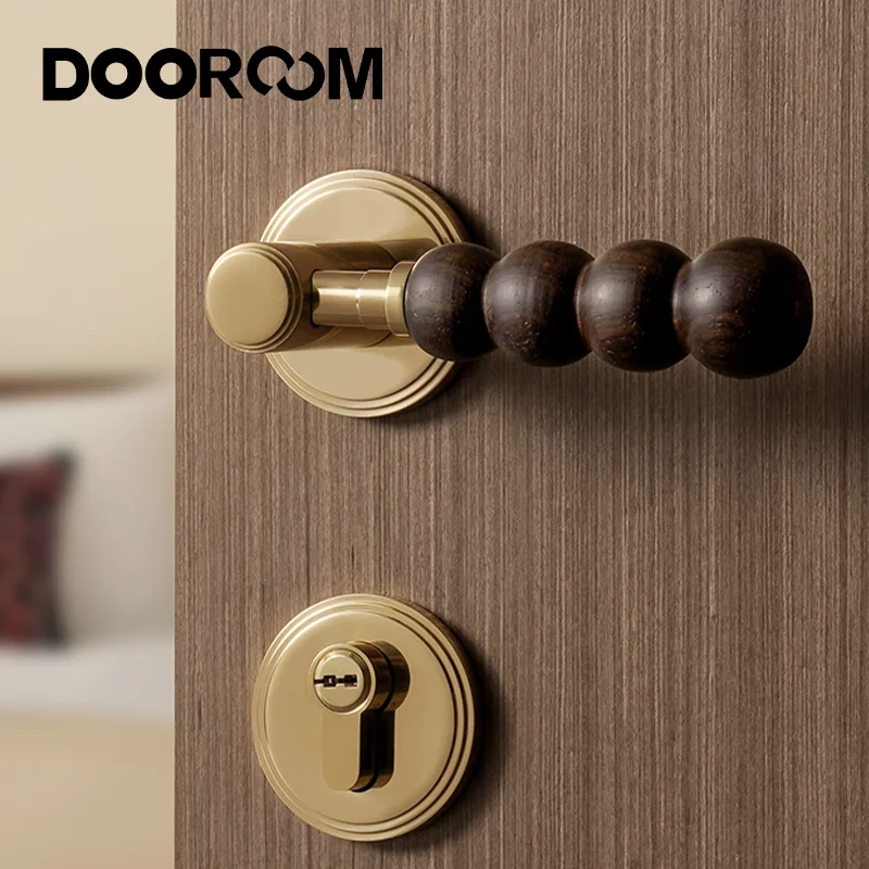 

DOOROOM Brass Walnut Door Lock Set Modern Walnut Wood Modern Furniture Room Door Handle Magnetic Mute Bathroom Bedroom Door Lock