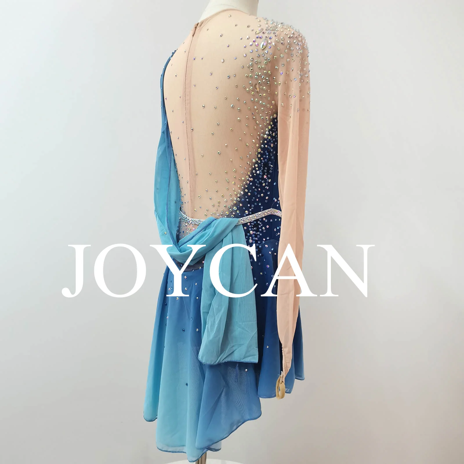 JoyCan Ice Figure Skating Dress Girls Navy Spandex Stretchy Competition Dance Wear Customized