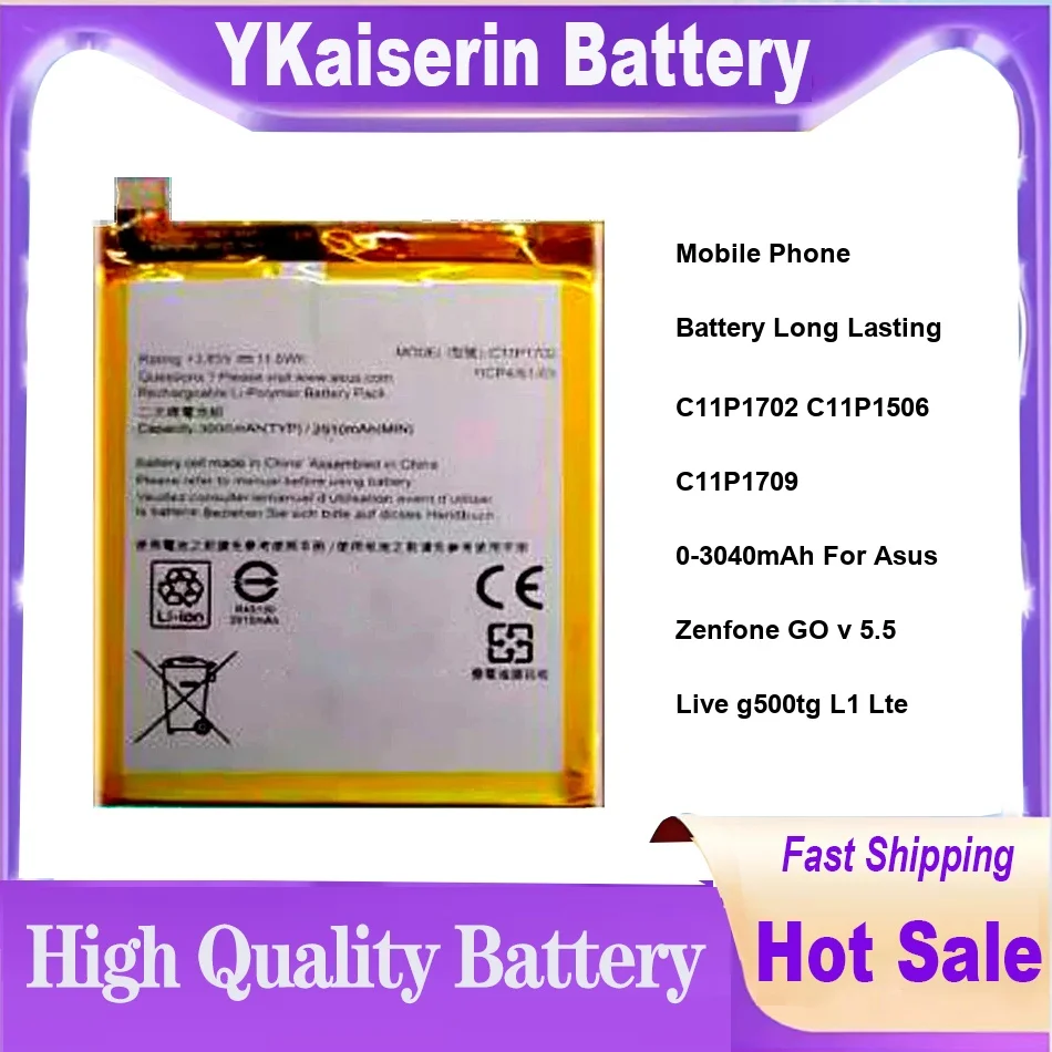 

Mobile Phone Battery Long Lasting C11P1702 C11P1506 C11P1709 0-3040mAh For Asus Zenfone GO v 5.5 Live g500tg L1 Lte