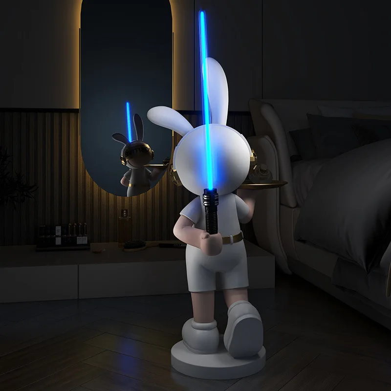 Space Rabbit Sculptures Landed Unique Groot Funny Sculpture with Tray Creative Modern Art Ornaments Home Room Decoration Gift