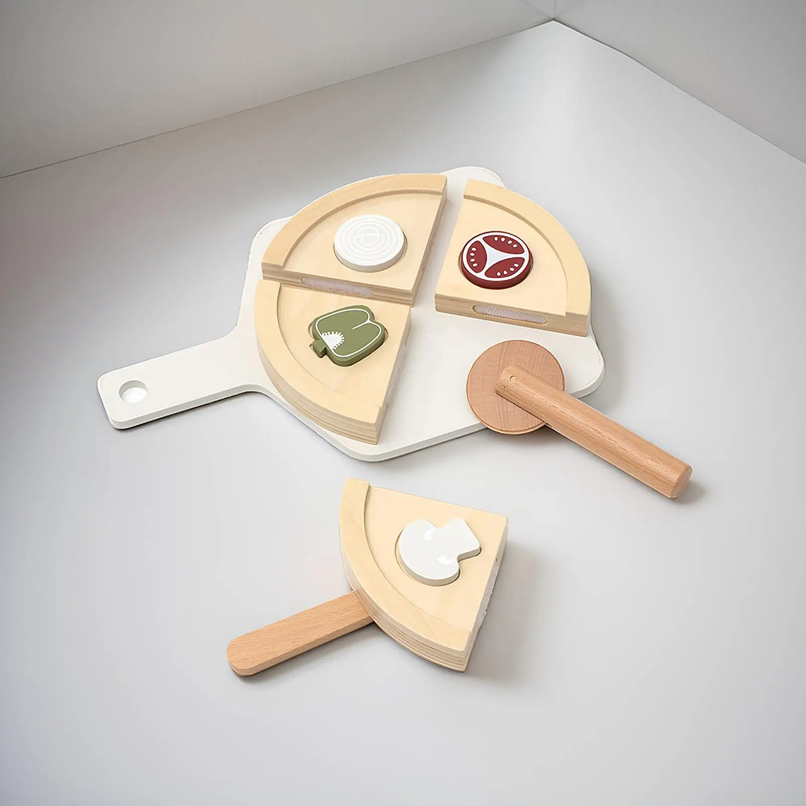 Wooden Pizza Set Learning Toy Role Play Educational Kitchen Toy Kitchen Accessories Pretend Play for Aged 3-8 Boys Girls