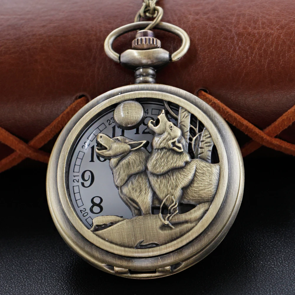 Wolf und Mond Taschenuhr Halskette Steampunk Digital Anhänger Kette Uhr Mode Skulptur Frauen der männer Geschenk Cf1253