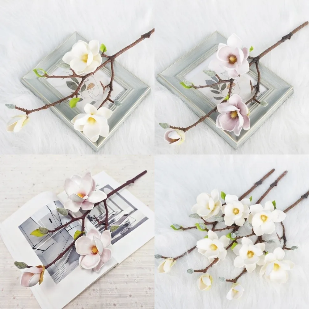 Real Touch Artificial Magnolia Flower Handmade Realistic Faux Magnolia Branch AVE Luxury Simulation Big Magnolia Teacher's Day