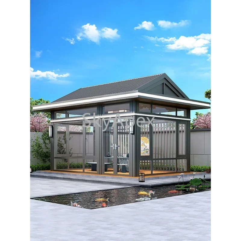 تخصيص جناح سبائك الألومنيوم جديد الصينية الحديثة غرفة الشمس غرفة الشاي أربعة ركن جناح للفيلا فناء حديقة في الهواء الطلق