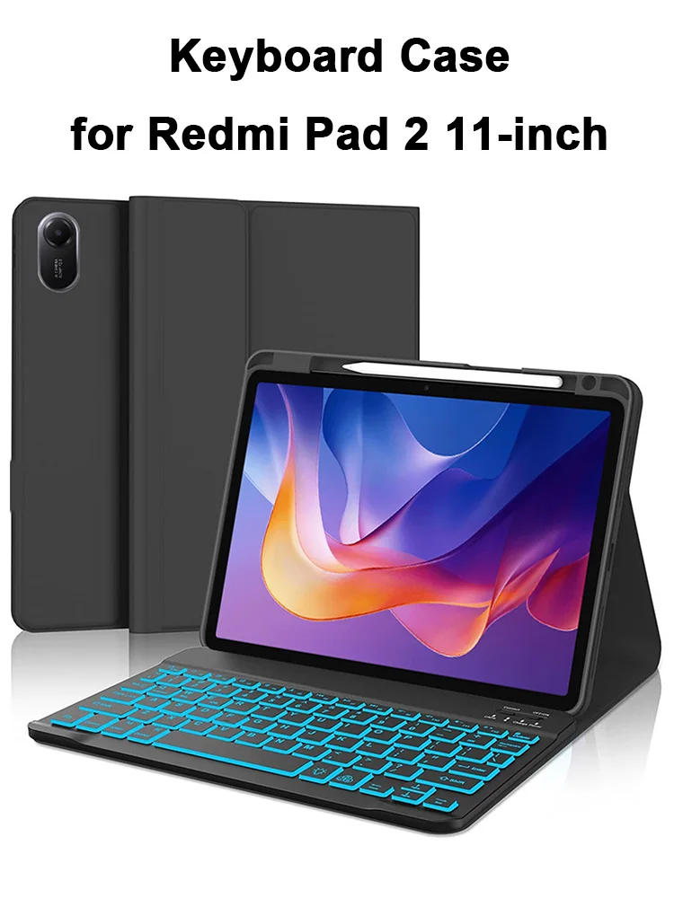 Étui pour clavier pour Xiaomi Redmi Pad 2, housse de clavier pour tablette Redmi Pad 2 de 11 pouces avec fente pour crayon