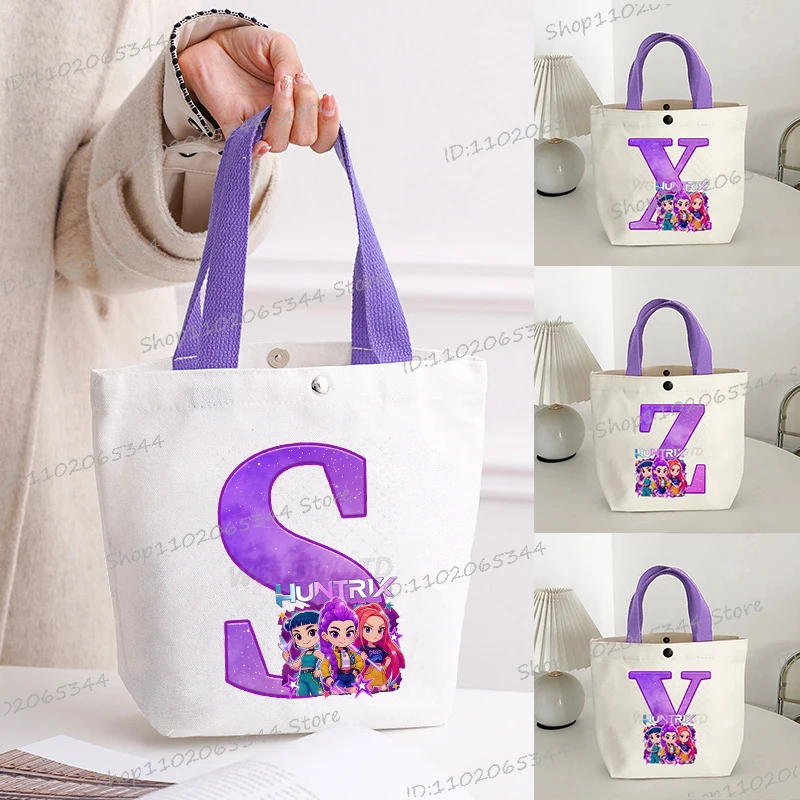 

Cartoon Anime Cartoon Alphabet Women's Canvas Handbag Portable Tote Bags Cute Print Small Pouch Female Girl Shopping Bag
