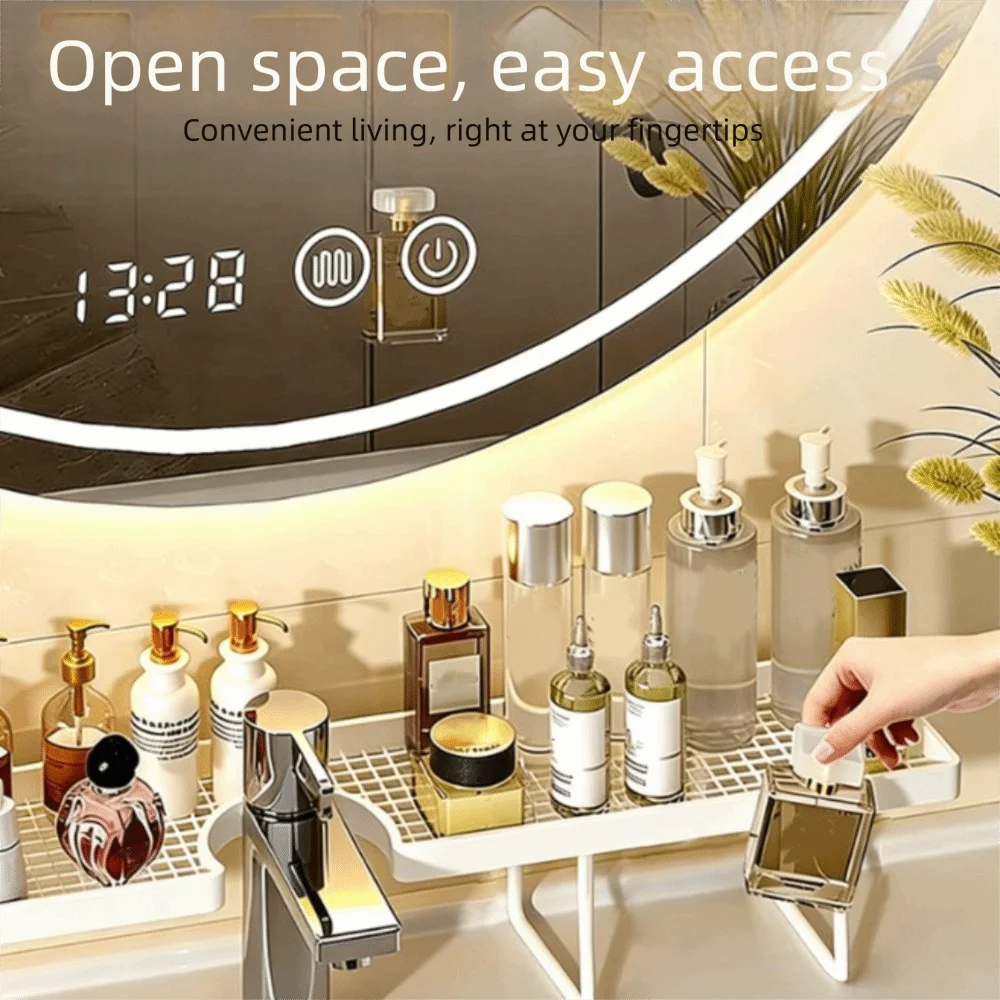 No-Drill Bathroom Storage Rack Rustproof Space Saving Faucet Sink Shelf Large Capacity Water Drainage Sink Drying Rack Bathroom