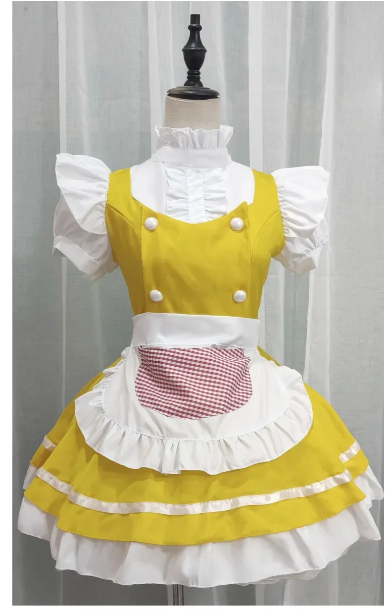 Lolita Yellow Maid Anime Cosplay Costumes Japanese Kawaii Love Live Cosplay Kelnerka Fartuch Pokojówki Strój Halloween Party Dress