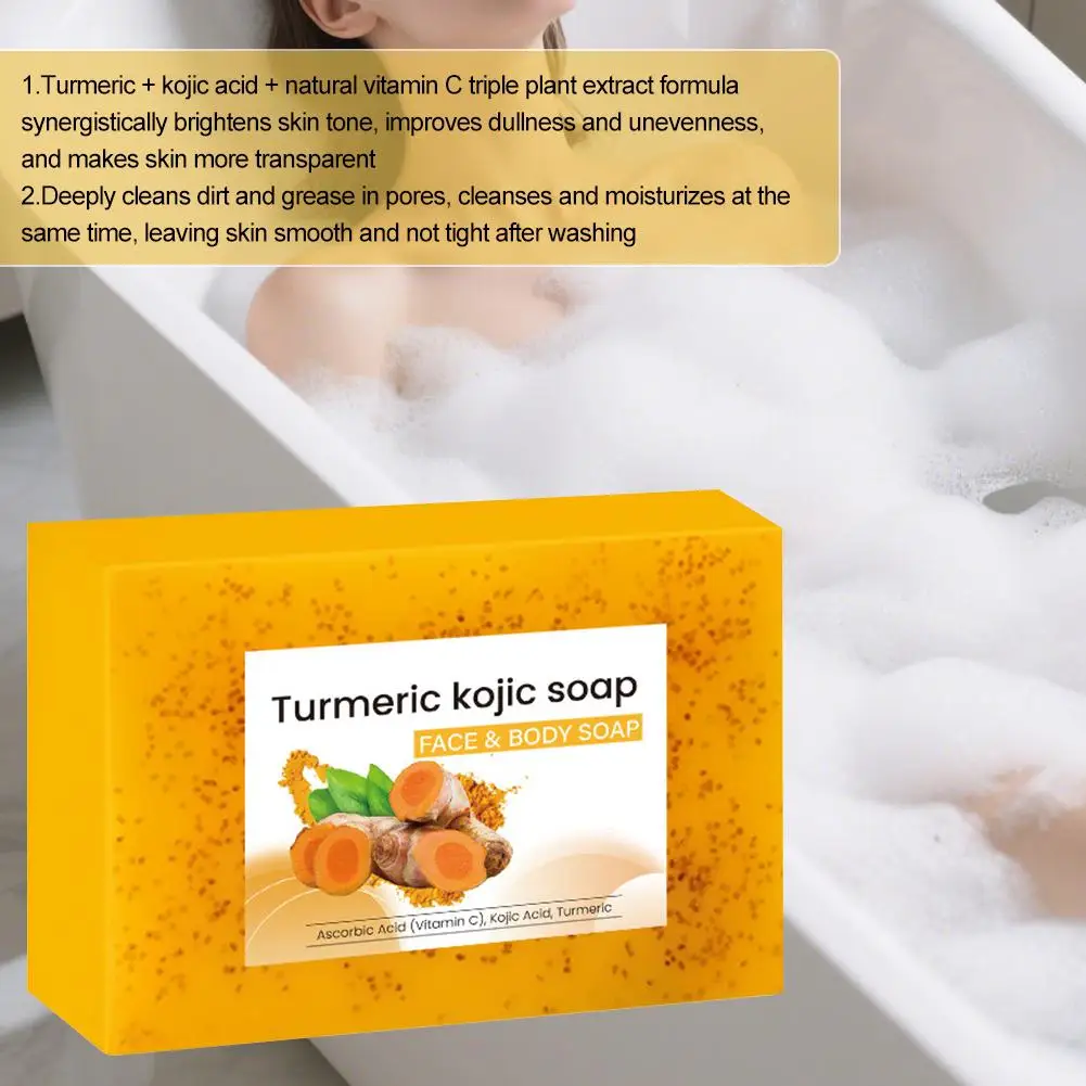 

1Pcs Turmeric Soap Lemon Acids Handmade Soap Kojic acid soap Natural Skincare Bar for Moisturizing And Exfoliating Body And Y3E8