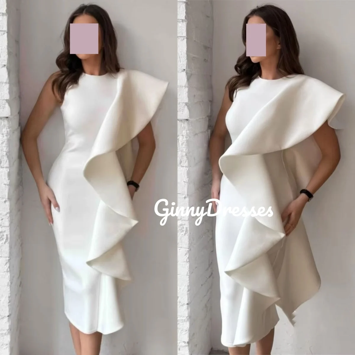 

Formal Occasion Dresses Customize One-Shoulder A-Line Ankle-Length Luxury Dresses Evening Ruffle Zipper Up Sleeveless Cocktail