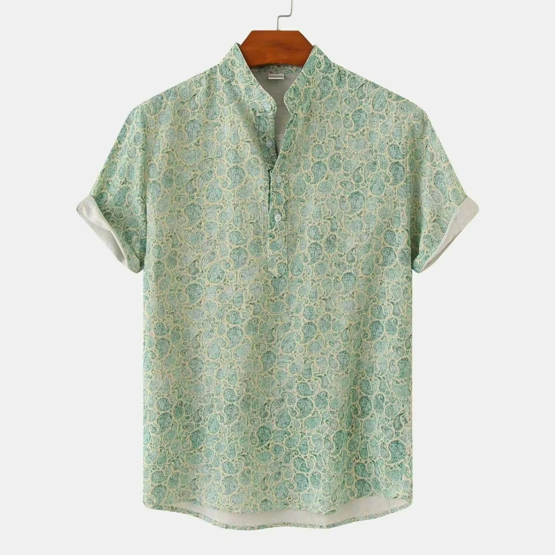 Summer New Foreign Trade Pattern Beach Short-sleeved Shirt European and American Summer Camouflage Printed Shirt Men Comfort