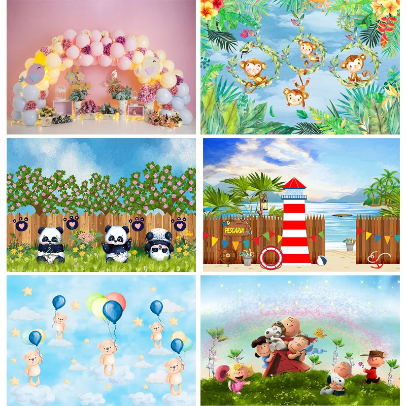 

Jungle Happy Birthday Photography Backdrops Newborn Air Balloon Party Decorations Portrait Photo Studio Background G-13