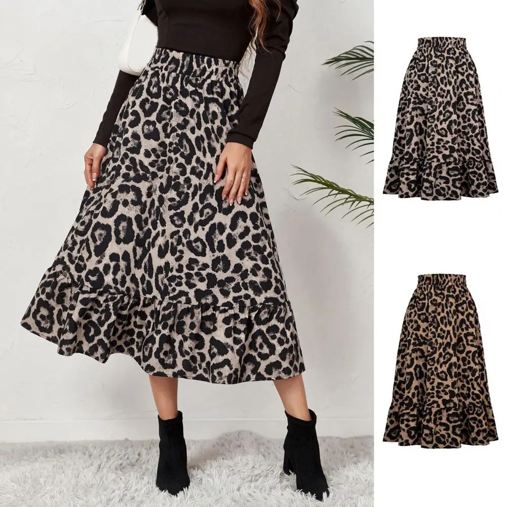 Women Skirt High Waist Stylish Skin-touching Elastic Fine Workmanship Dressing Up Chiffon Leopard Print A-line Skirt Daily Cloth