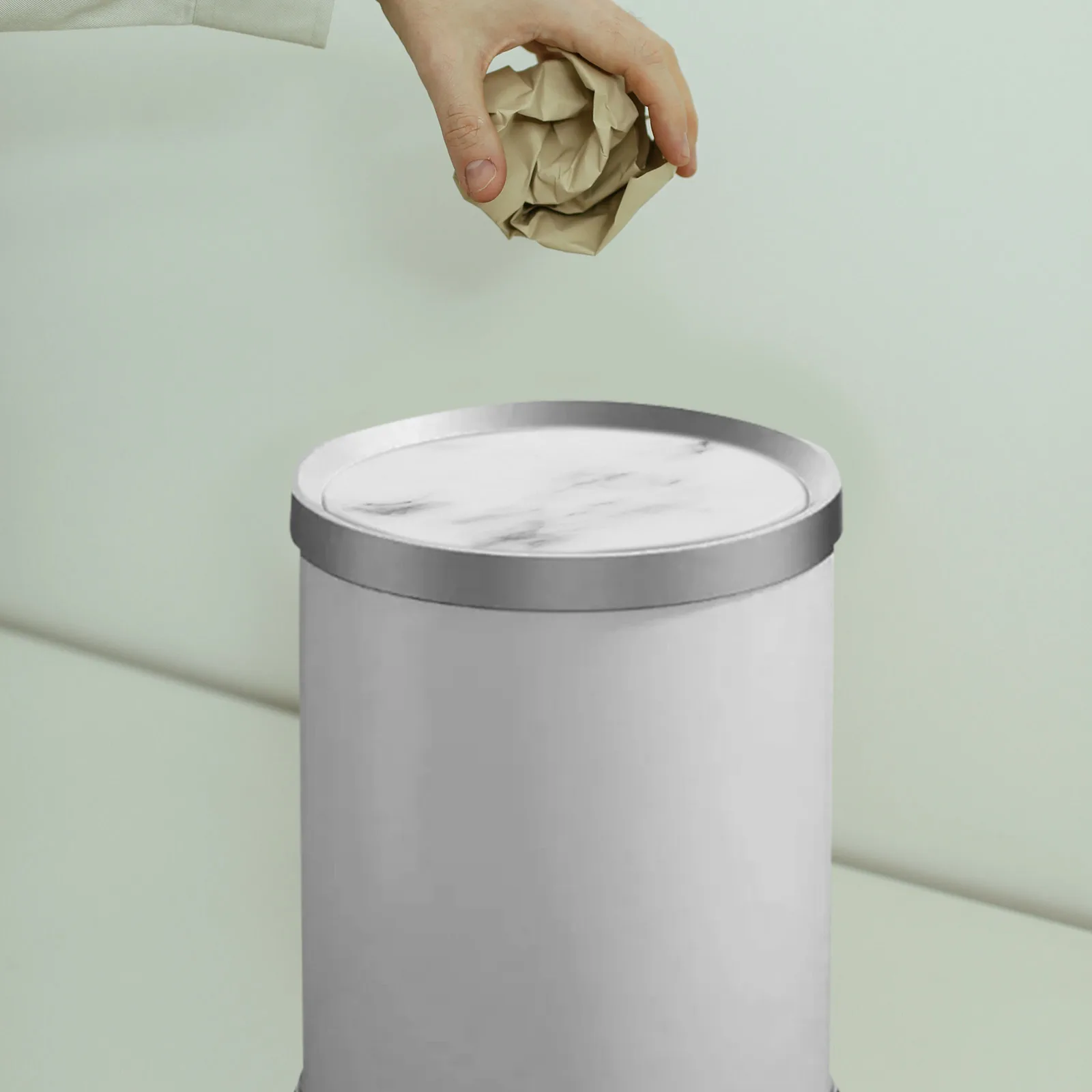 

Marble Pattern Trash Can Lid Replacement White Plastic Garbage Can Cover Swing Top Trash Bucket Lid Waste Bin Protector for Home