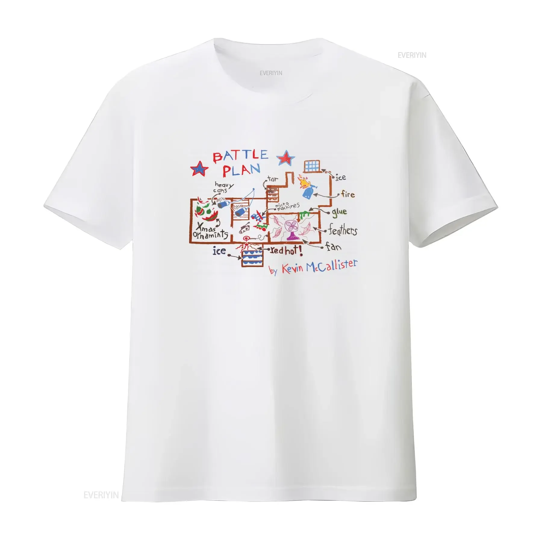 T-shirt Home Alone Kevin Mcallister Battle Plan, design unique pour les fans de films, style vintage, délavé, élégant, extensible, respirant pour homme