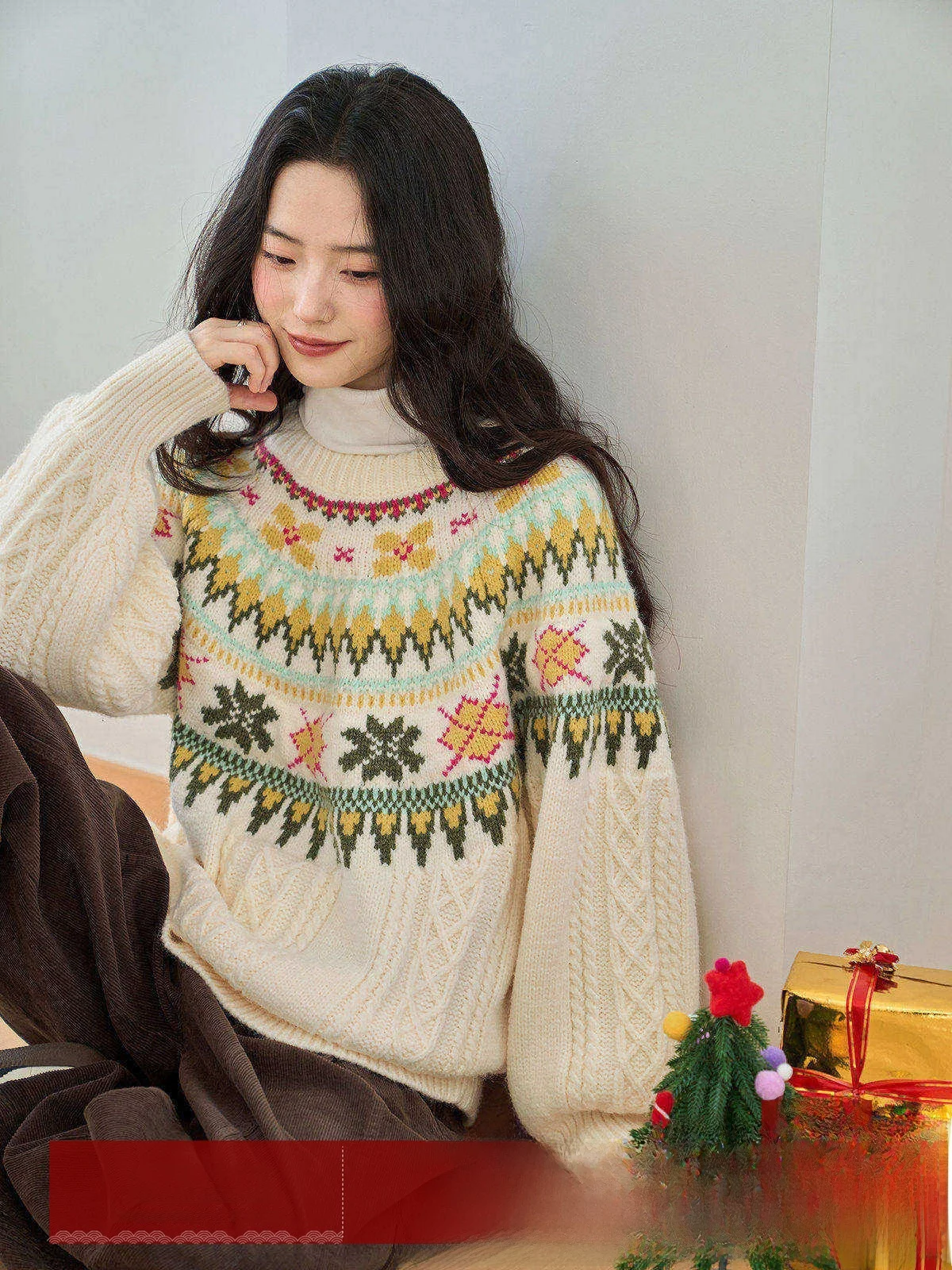 

MoZao Women's Knitted Sweater Inner Wear round Ne Loose Slimming Outerwear Top Warmth Emitting Commute Sle Pure Color