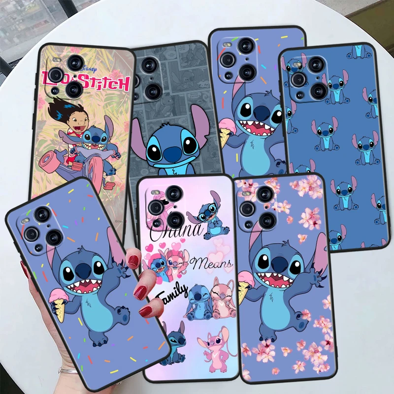 

Disney Stitch Angie For OPPO Find X6 X5 X3 X2 F21S F21 Pro Lite Neo Black Silicone Fundas Soft Cover Capa Phone Case