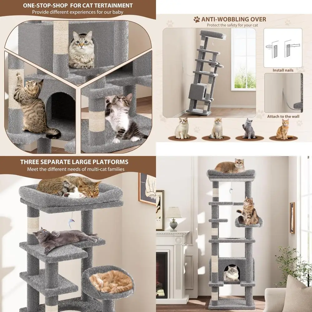 

Высокий домик-когтеточка для кошек с плюшевой лежанкой и сизалевыми столбиками для больших кошек