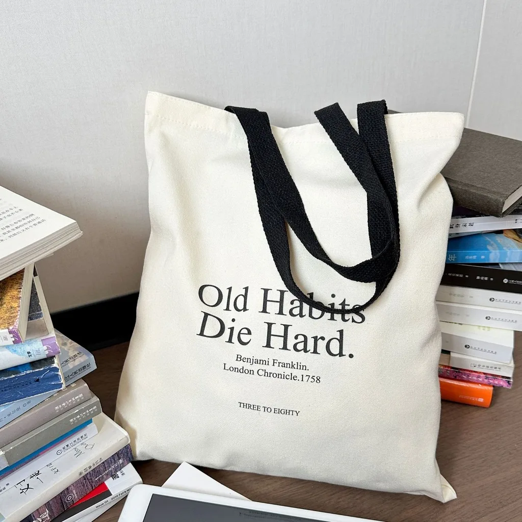 Vintage Quote Letter Print Canvas Tote Bag Reusable Grocery Bag Casual Eco Friendly Handbag Cute Aesthetic Book Bags for Women