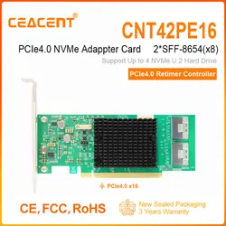 CEACENT CNT42PE16 NVMe Gen4.0 Adapter PCIe4.0 Retimer Chip, PCIe 4.0 x16 2-Port SFF8654(x8), Support up to 4x NVMe(Gen4.0) SSD