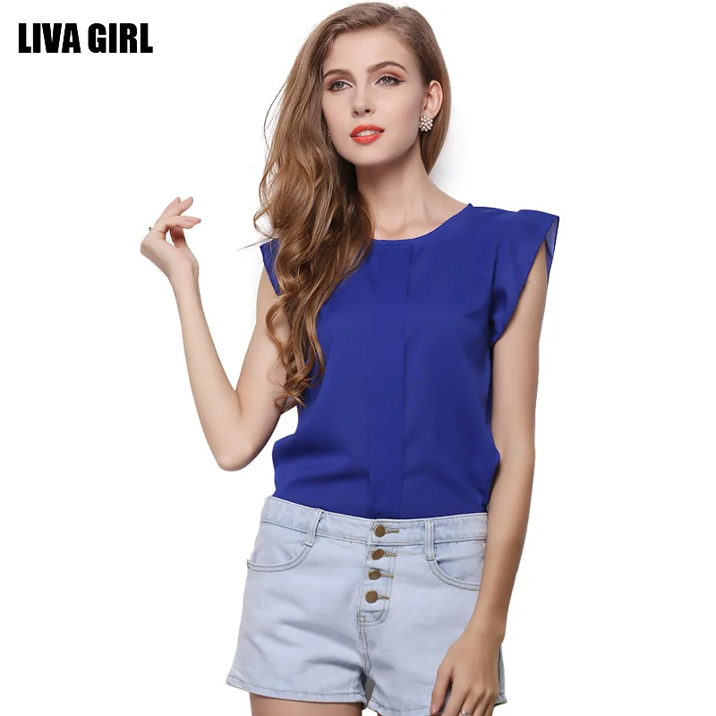 Women's plus-size chiffon t-shirt, solid short-sleeved top, flutter sleeves chiffon blouse