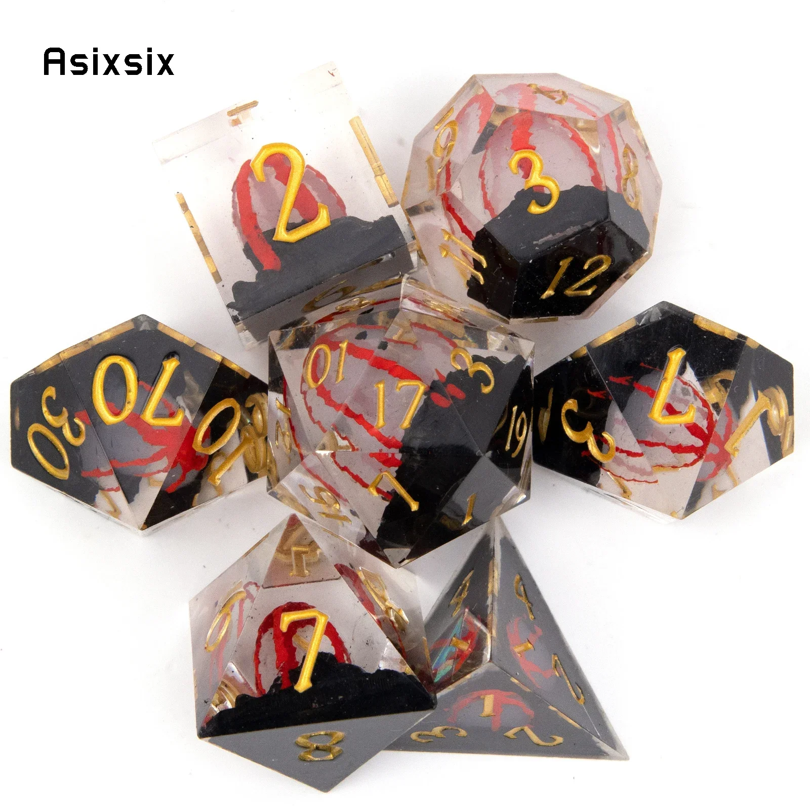 

7 Pcs Red Egg Golden Number Sharp Edge Resin Dice Perfect For Card Games Board Games For Critical Role, Rpgs, D&D