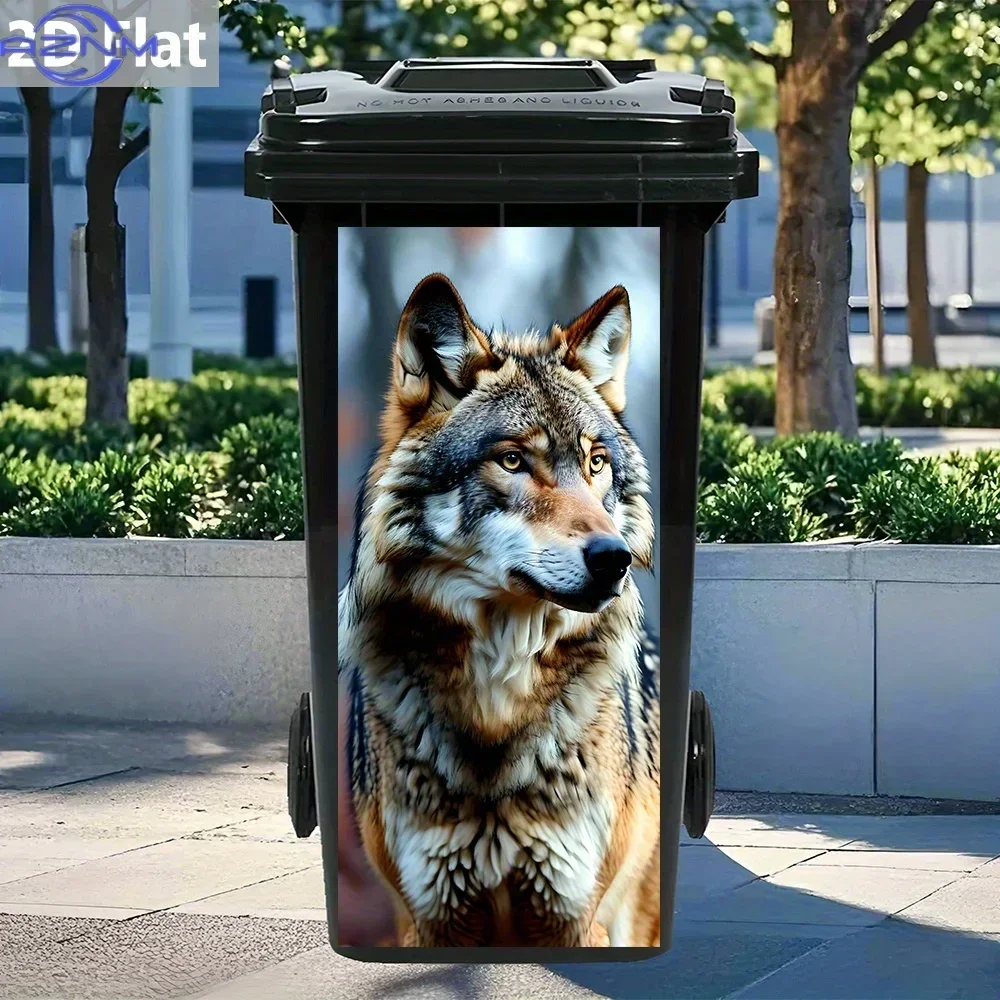 Realistic Wolf PVC Trash Can Sticker - Waterproof, Removable Adhesive for Wildlife - Themed Bin & Wall Art - 30.99x70.0 cm