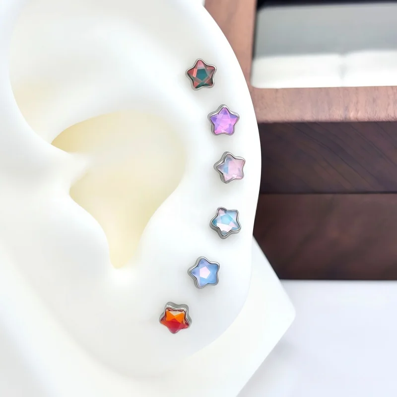 

G23 16G Titanium Crystal Glass Pentagram Cartilage Earrings Tragus Helix Flat Back Labret Piercing Jewelry