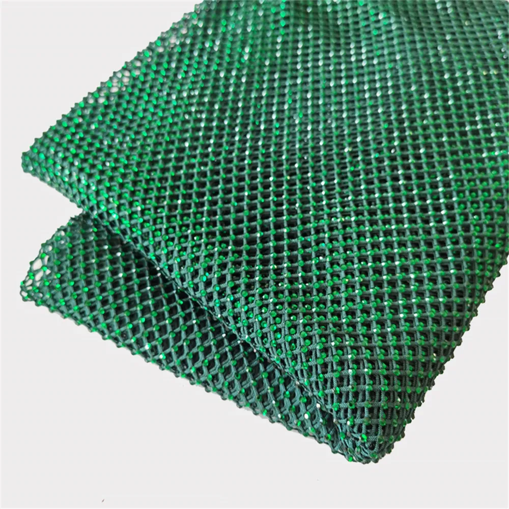 

SS10 Green Glass Rhinestones Mesh Applique Fabric Sewing Elastic Crystal Trim Net For DIY Dress Garment