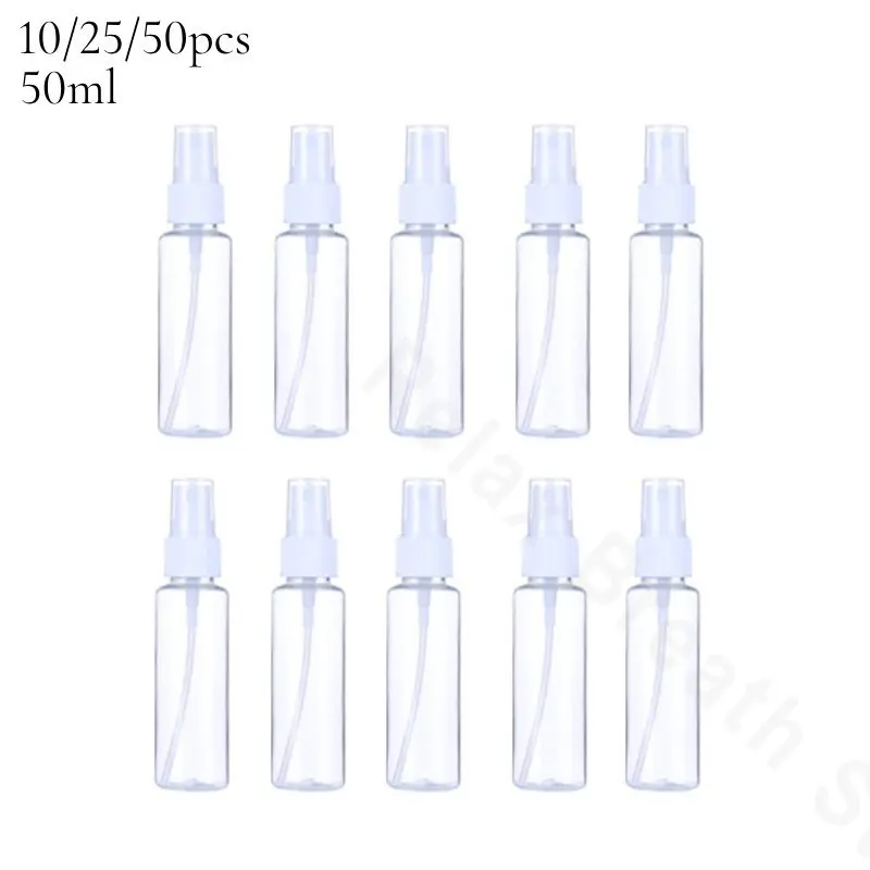 Recarregáveis Limpar PET Plástico Portátil Spray Garrafa, Recipiente De Perfume, Bomba De Névoa, Atacado, 50ml, 25 Pcs, 50Pcs