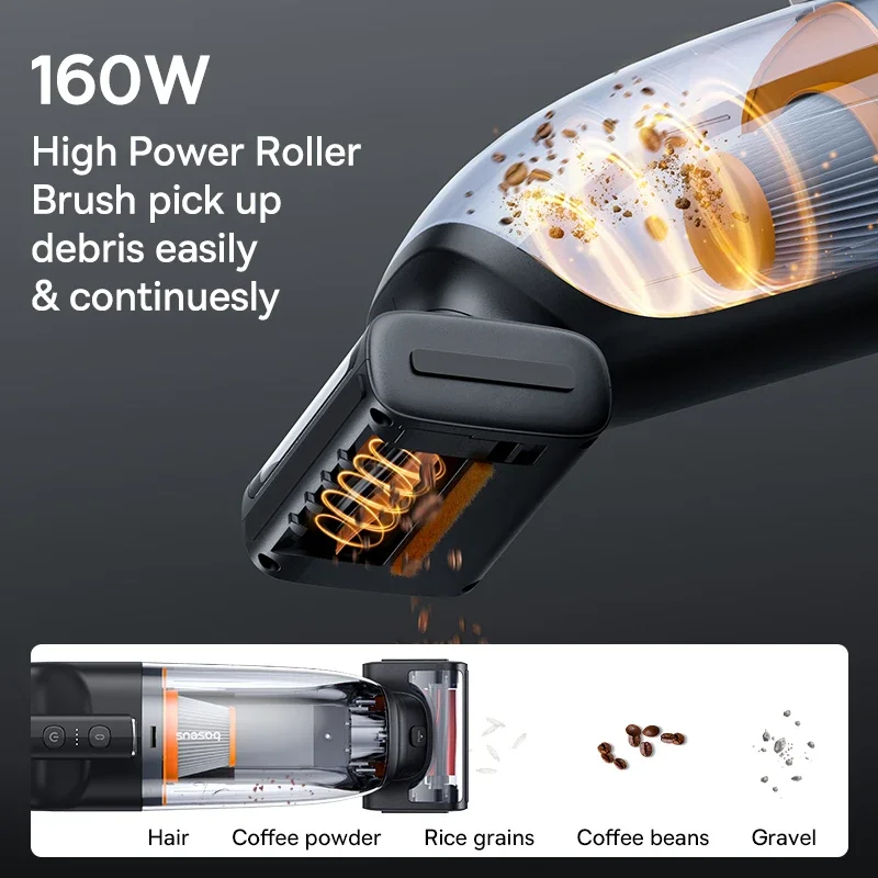 Portable Auto Vehicle Vacuum For Pet Hair Motorized Roller Brush Car Vacuum Cleaner With LED Light New Car Electrical Appliances