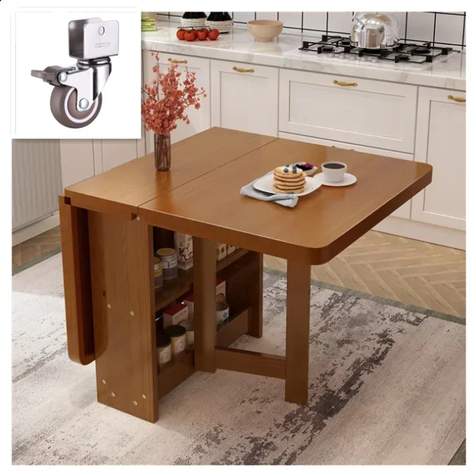 Dining Table Full Pine Movable Retractable Rectangular Simple Small Apartment Dining Table