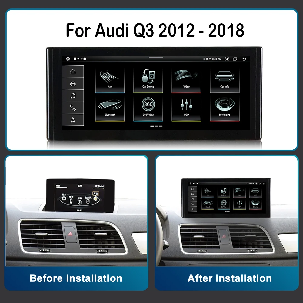 Pemutar Multimedia mobil Android, 10.25 inci 1920*720P HD layar sentuh untuk Audi Q3 2012 - 2018 Bluetooth 4G WiFi