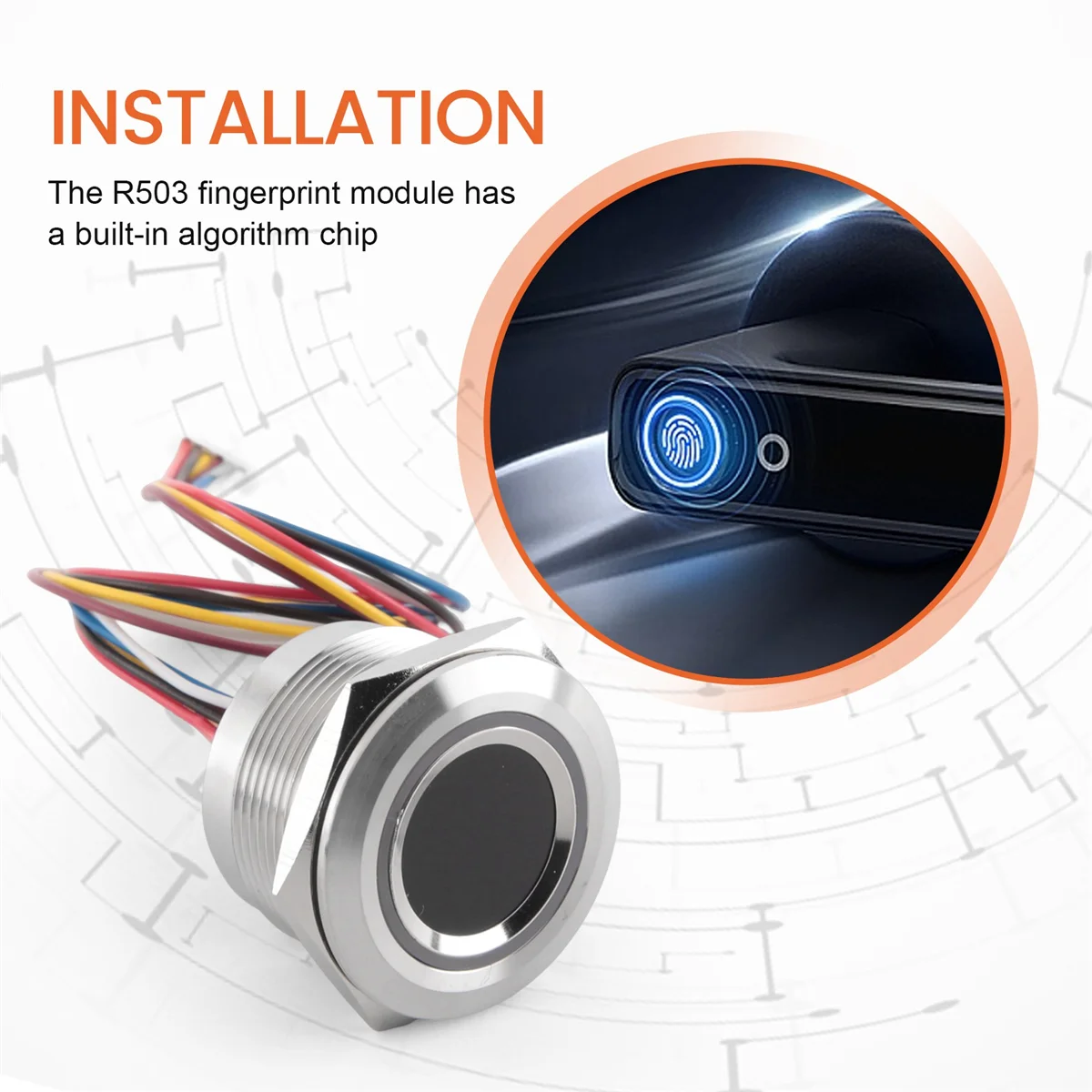 B34B-R503 Circular Round RGB Ring Indicator LED Control DC3.3V MX1.0-6Pin Capacitive Fingerprint Module Sensor Scanner, 19Mm