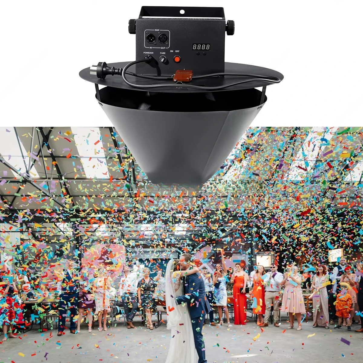 Remote Control Falling Confetti Dispenser Wedding Dry Ice Flutter DMX Electric Stage Metal Ceiling Confetti Machine