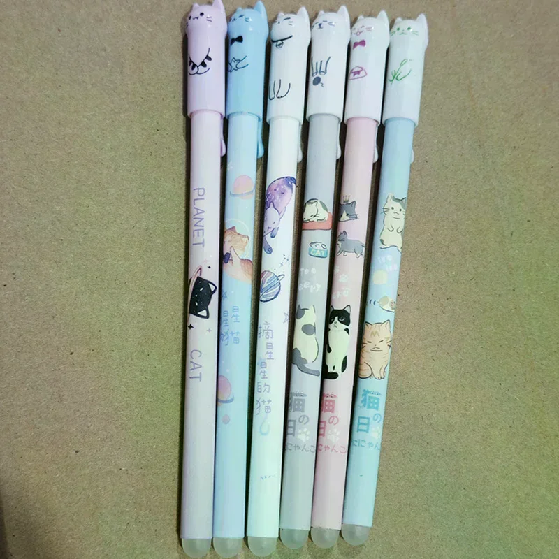 6Pcs Student Teacher Gift 0.5mm Cute Cat Tail Erasable Gel Pen Set Blue Magic Refill School Office Kawaii Writing Stationery view 3