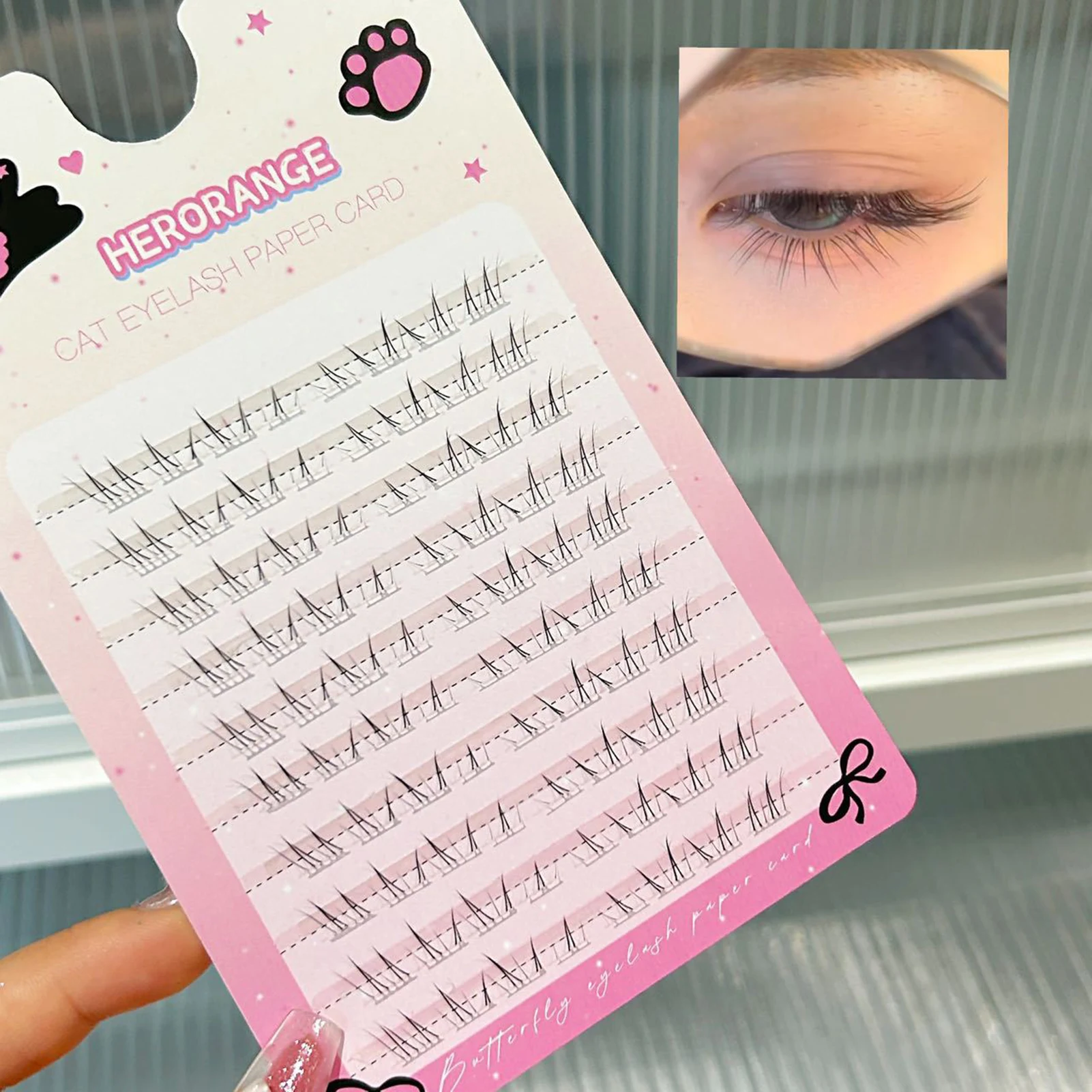 캣아이 아래 속눈썹 접착제 필요 없음 인조 속눈썹 5-7mm 혼합 길이 C 컬 블랙 슈퍼 내추럴 0.05mm 투명 스템