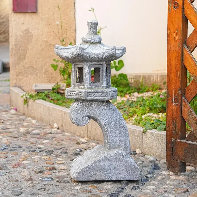 Chinese-style landscaping imitation stone tower palace lamp solar ornament outdoor garden courtyard fall creative Zen decorative