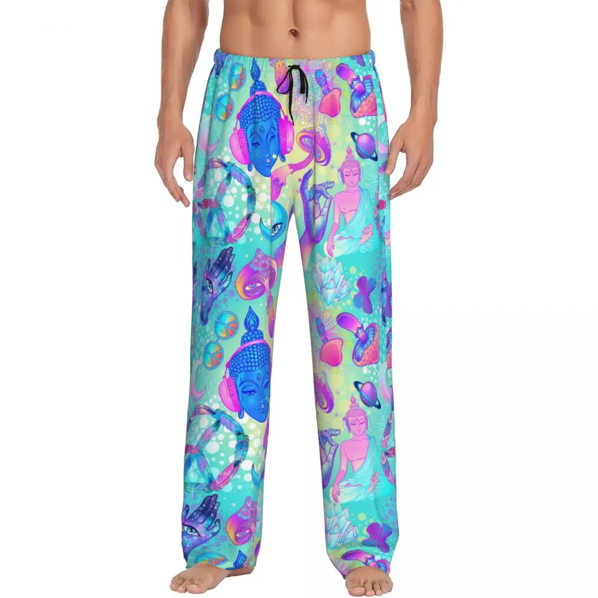 Pantalones de pijama de setas mágicas psicodélicas personalizados para hombres, ropa de dormir con cintura elástica, patrón Trippy, pantalones de dormir con bolsillos