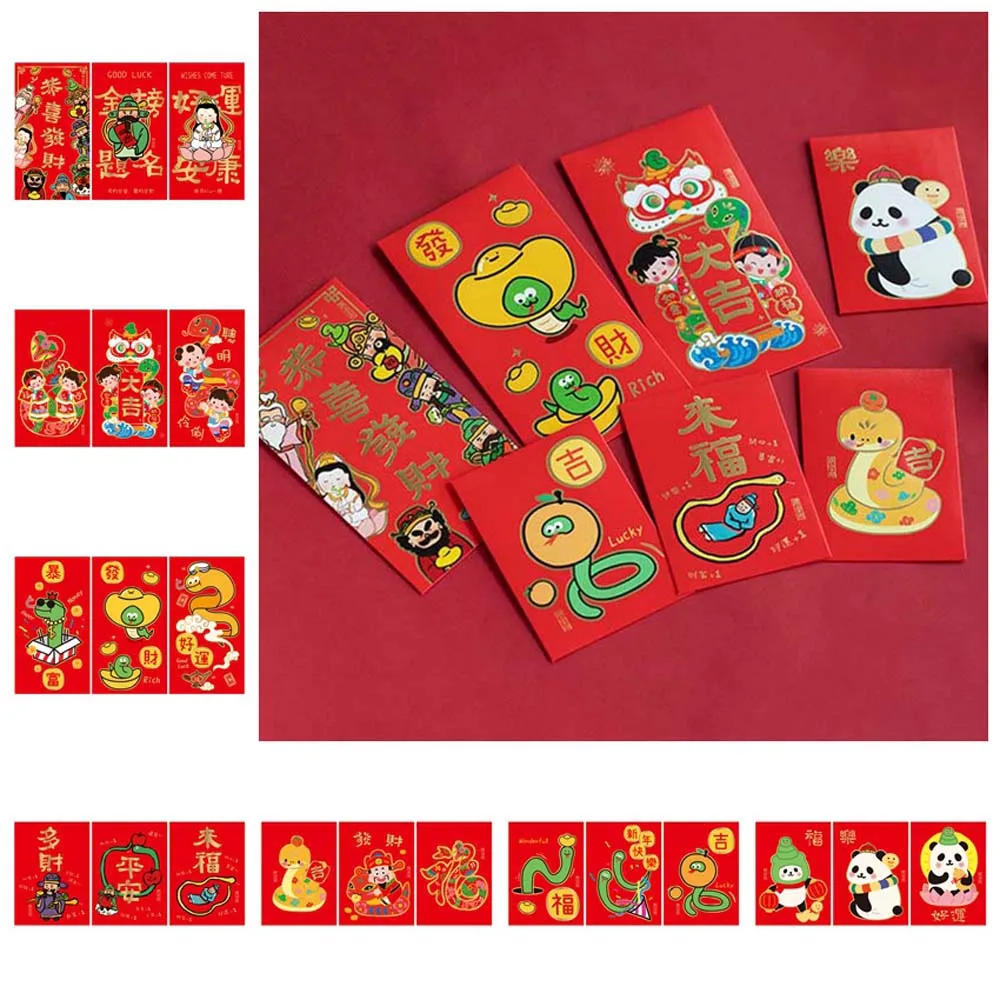 Cartoon 2025 Bronzing Red Envelope New Year's Blessing Bag Zodiac Snake New Year Money Bag HongBao Lion Dance Style Money Pocket