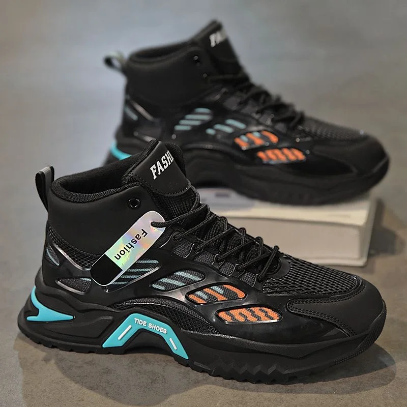 2025 Mens Breathable High-Top Sneakers Lace-Up Thick Sole Mesh Casual Shoes for Trendy Sporty Outfits Sport Shoe Tenis Masculino