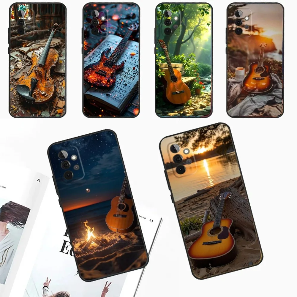 

Musical Violin Guitar Phone Case For Samsung Galaxy A13,A21s,A22,A31,A32,A52,A53,A71,A80,A91 Soft Black Phone Cover